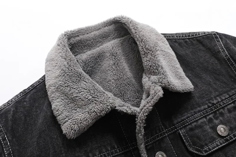Men Winter Black Denim Jackets Fleece Warm Coats Good Quality Male Casual Winter Jackets Outwear Casual Coats Winter Clothes 4XL