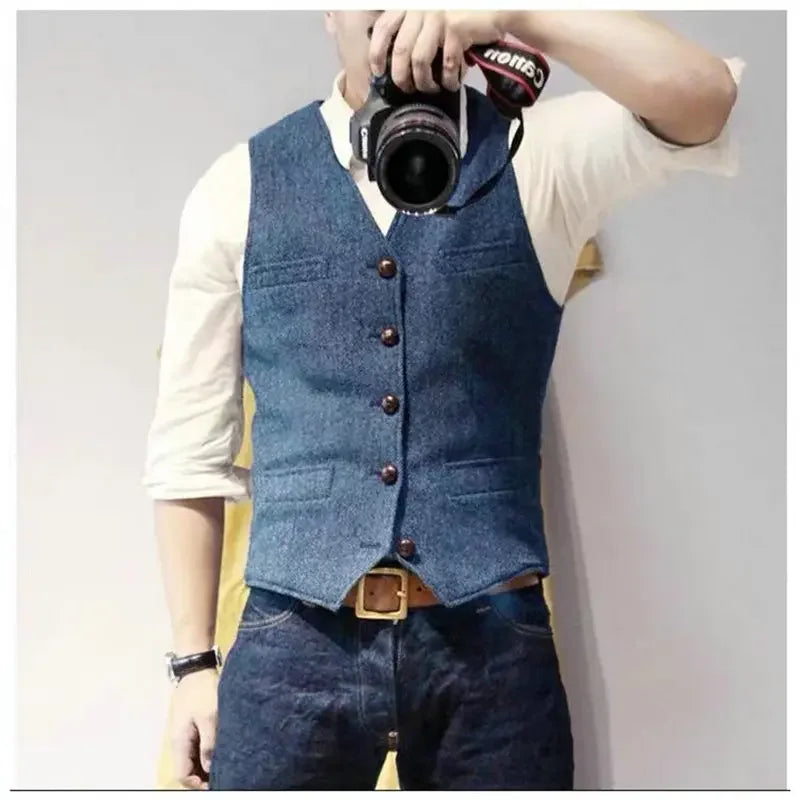 Vintage Striped Woolen Vest Casual Western-Style Men's Tank Top Single-Breasted Shoulder Vest Cross-Border European And American