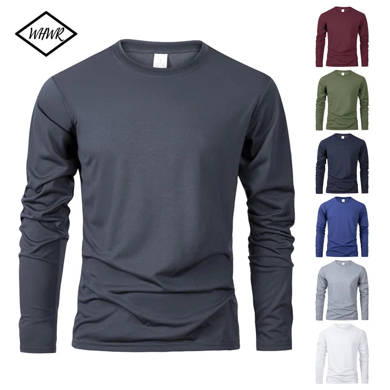 Men‘s Solid Color Long Sleeve T-shirt Fashion Cotton Men's T Shirts Simple Casual O-neck Unisex Tops Fitness Run Sports Pullover