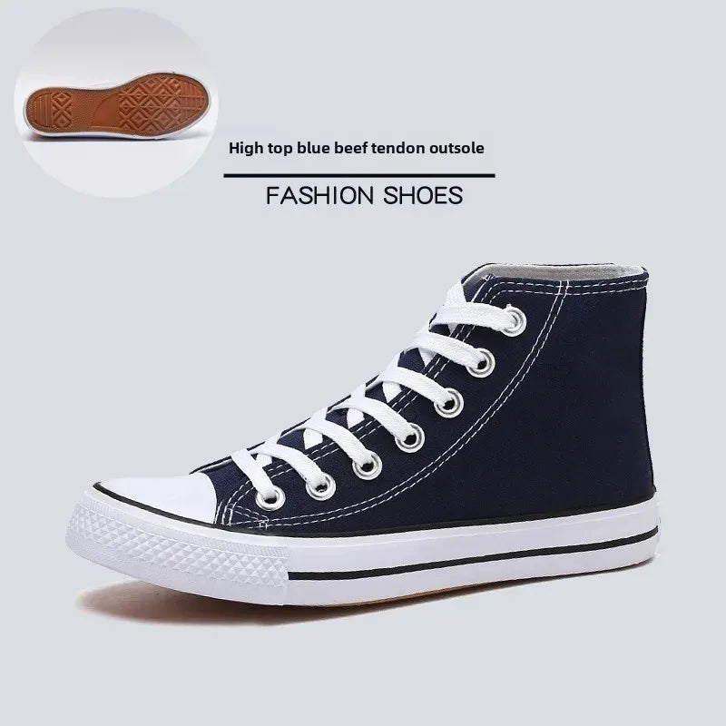 High-Top Casual Canvas Shoes for Men Trendy Korean Style Versatile Couple Shoes Summer Flat Bottom Rubber Sole Ankle Cover