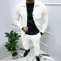 New Mens Casual Suit Heavy Twill Jacket New Solid Color Jacquard Two-piece Set for Men