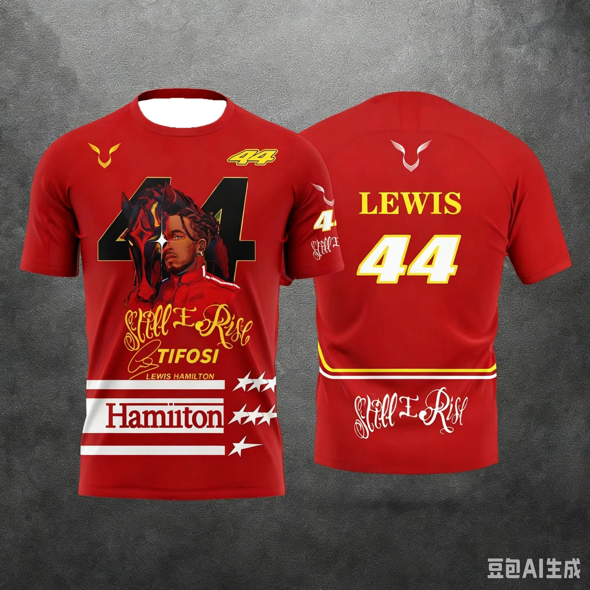 Family Lewis Hamilton 44 Still I Rise Graphic Short Sleeve Jersey Quick Dry Breathable Light Racing T-Shirt for Adult Fans