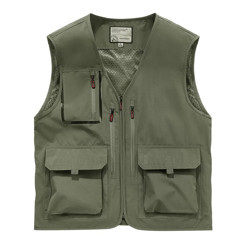 Men Outdoor Multi Pockets Cargo Vests Photography Sleeveless Jacket New Summer Thin Mesh Breathable Waistcoats Male Casual Vests