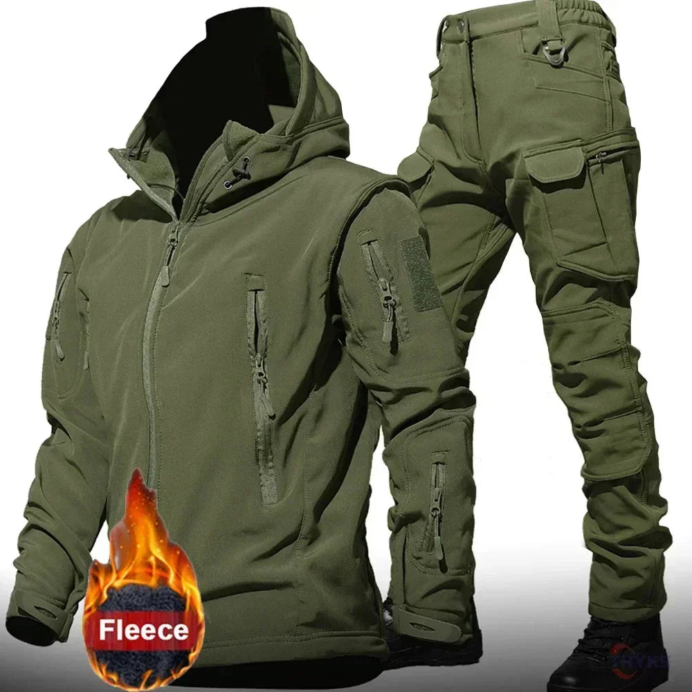 6XL Winter Clothes Sets Soft Shell Tactical Hooded Jacket Straight Cargo Pants Suits Waterproof Militarmy Combat Uniform