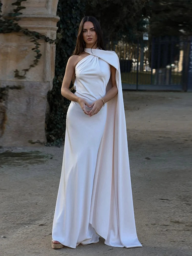 Women Backless Off Shoulder Bodycon Long Dress Sexy Satin Ribbon Sleeveless Female Robes 2024 New Summer Elegant Lady Party Gown