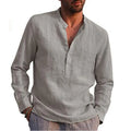 Casual Cotton Shirt Long Sleeves Crew Neck Men's Summer Simple Plain Blouse Button Down Tops Plus Size