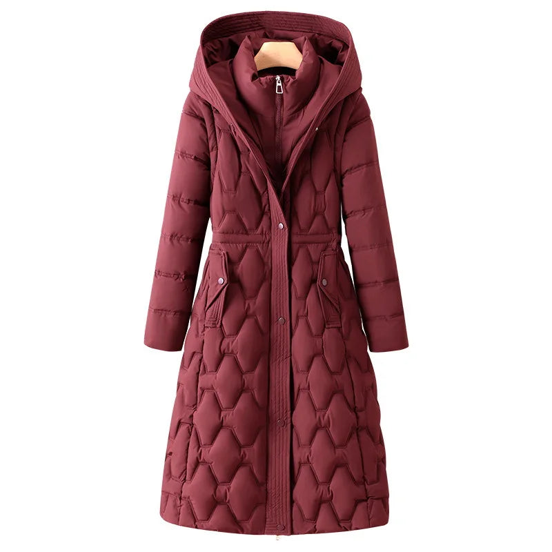 Women Parkas Coats Long Jackets Detachable Hooded Solid Zipper Pocket Cinched Waist Long Sleeves Loose Thick Casual 2025 Winter