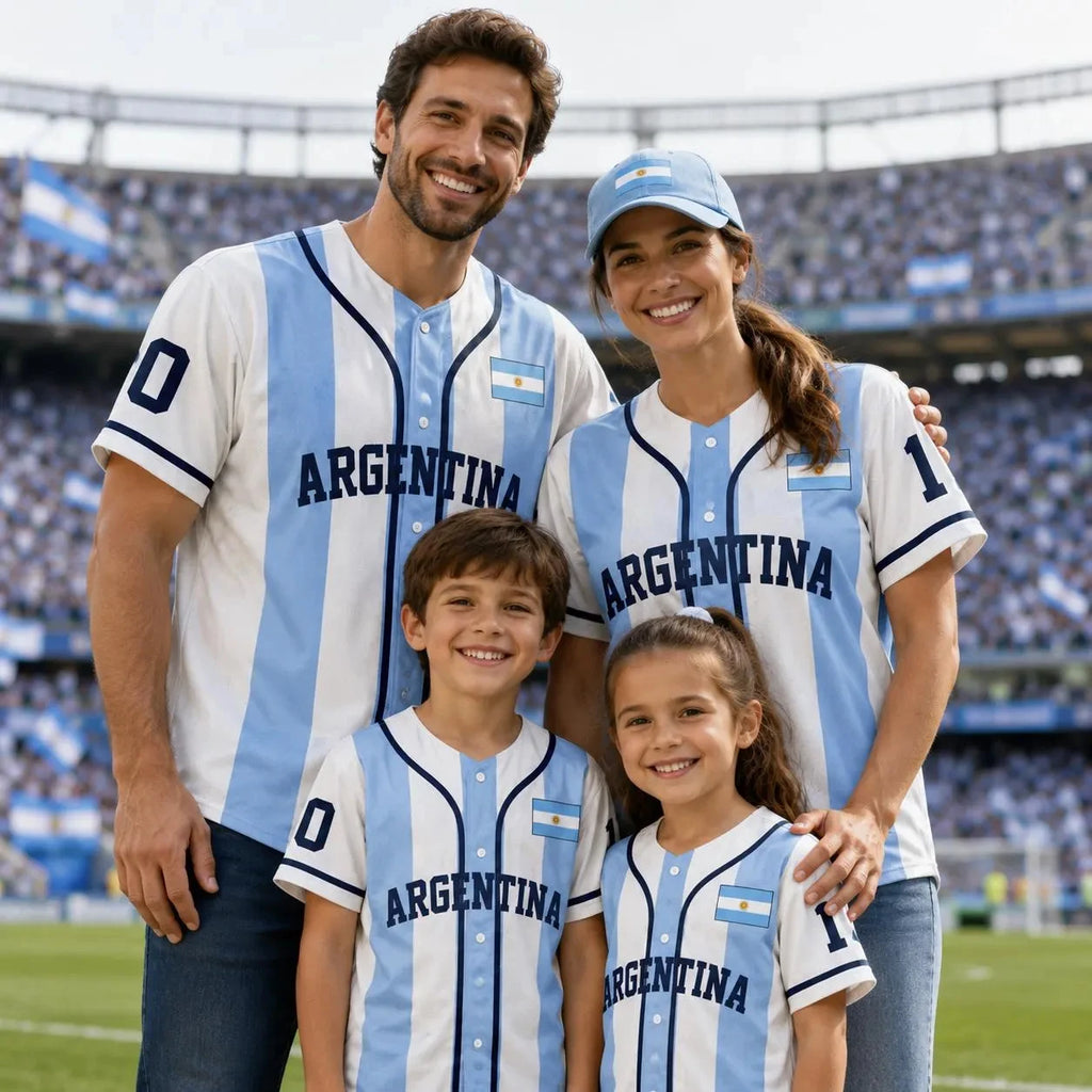 2026 Argentina Messi No.10 3 Stars Baseball Jersey Blue White Striped Short Sleeve Button Shirt Flag Print Unisex Men Women Tops