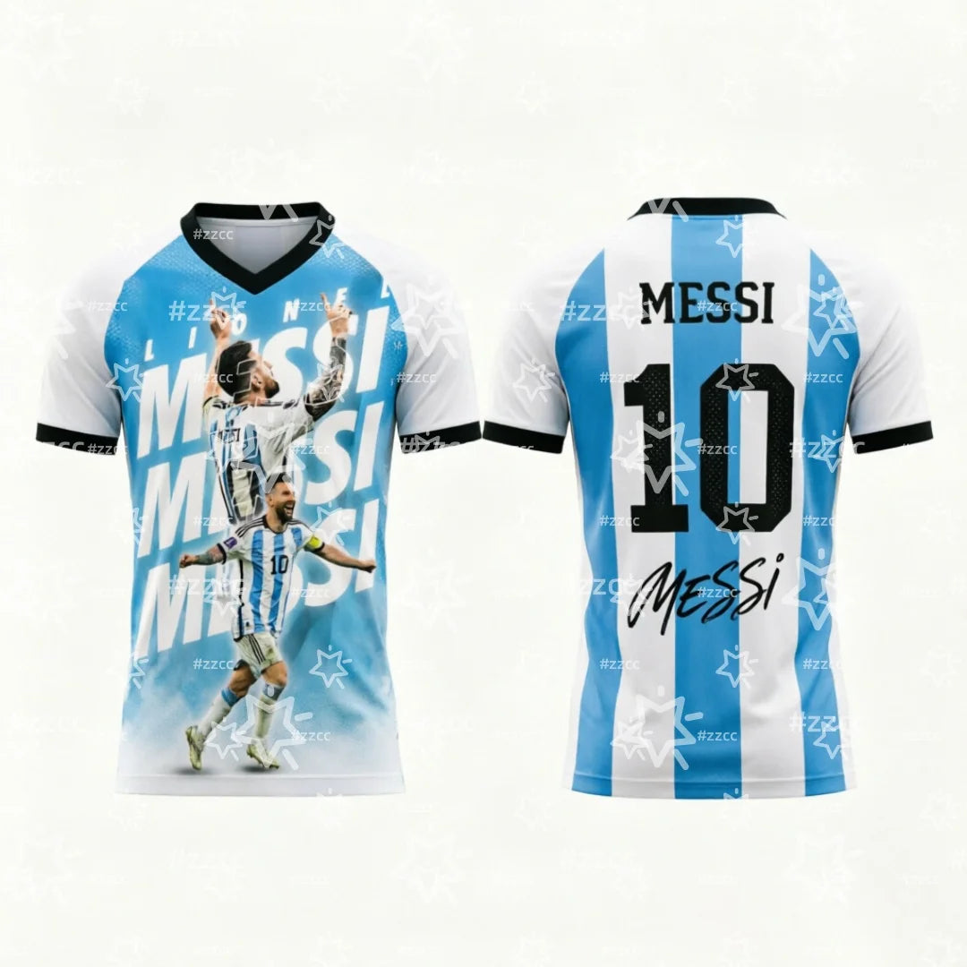 2026 Argentina Football Fan Gifts Messi No.10 Football Jersey Summer Sports Men's T-Shirt Children's Clothing Tee Y2k Woman ﻿