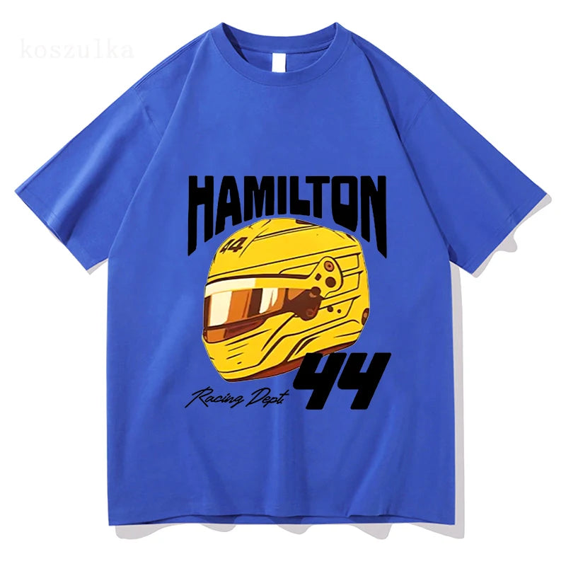 Lewis Hamilton Helmet T-shirt Men's Women's Summer Cotton Y2K Clothing Fashion Oversize Short-sleeved Top Unisex Streetwear