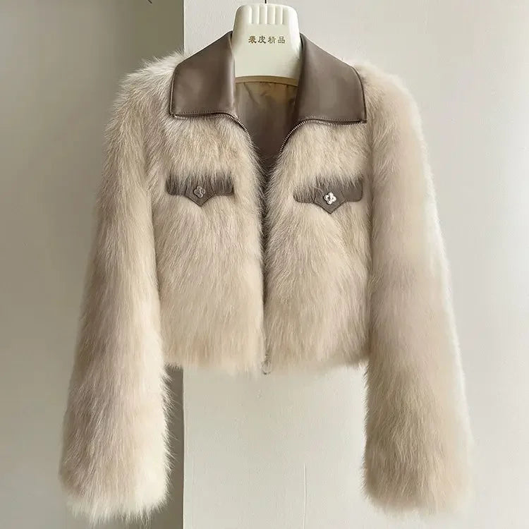 Spring and Autumn Korean Chic Polo Collar Loose Fur Coat Women Clothing Winter Coat Faux Fox Fur Plush Short Jackets Women Tops