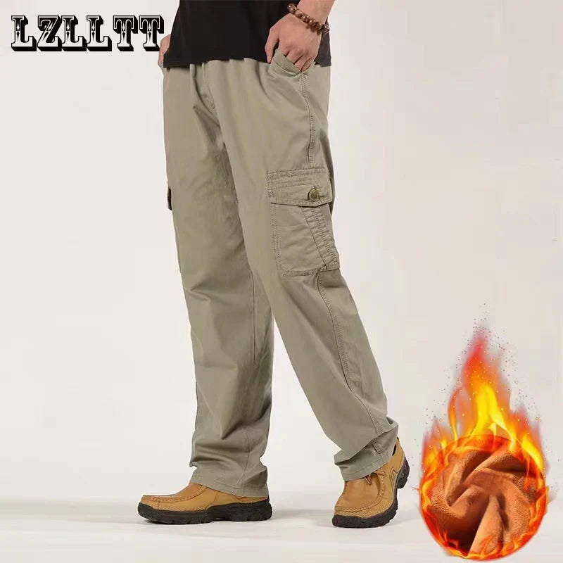 6XL Winter Men Fleece Pants Large size Mens Cargo Pants Trousers  Men Sports Sweatpants Thicken Style Trousers Jogger Pants Male
