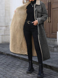 Women Faux Fur Mid Length Coats Jackets Turn Down Collar Coat Thick Denim Y2k Streetwear Jacket Elegant Outerwear Autumn Winter
