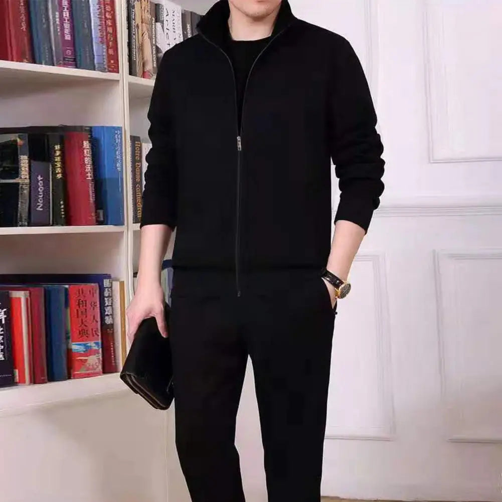 Men Sports Suit Men's Sport Outfit Set Long Sleeve Zipper Coat Elastic Waist Sweatpants Solid Color Sweatshirt with for Active