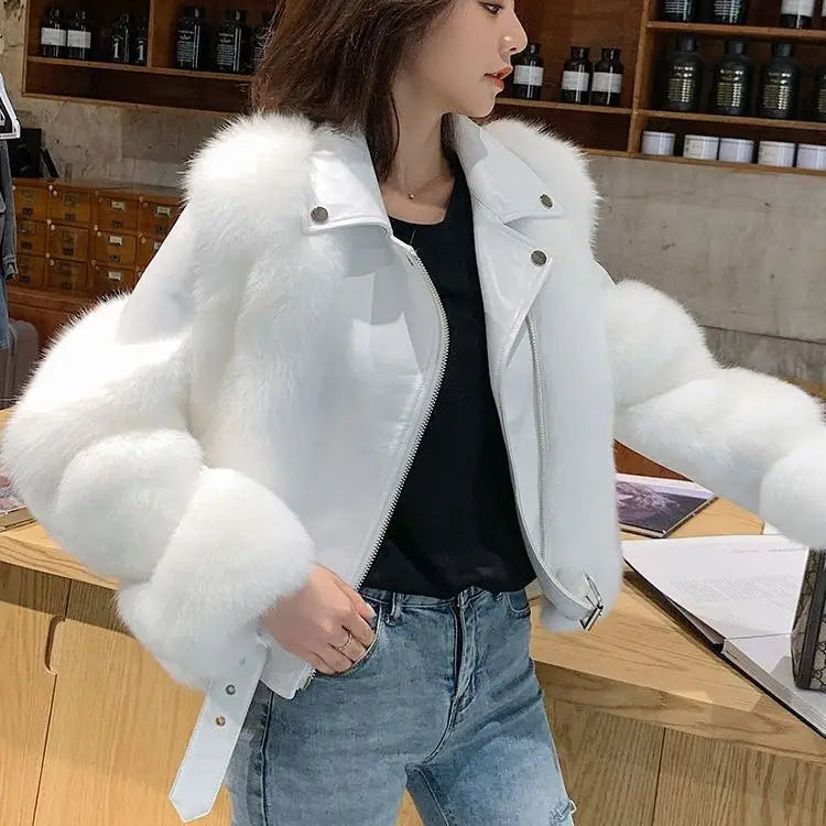 2024 Winter Chic Street Fashion Mid-length Spliced Faux Fur Coat Women Trendy Aesthetics Outfit Loose Outerwear Jackets