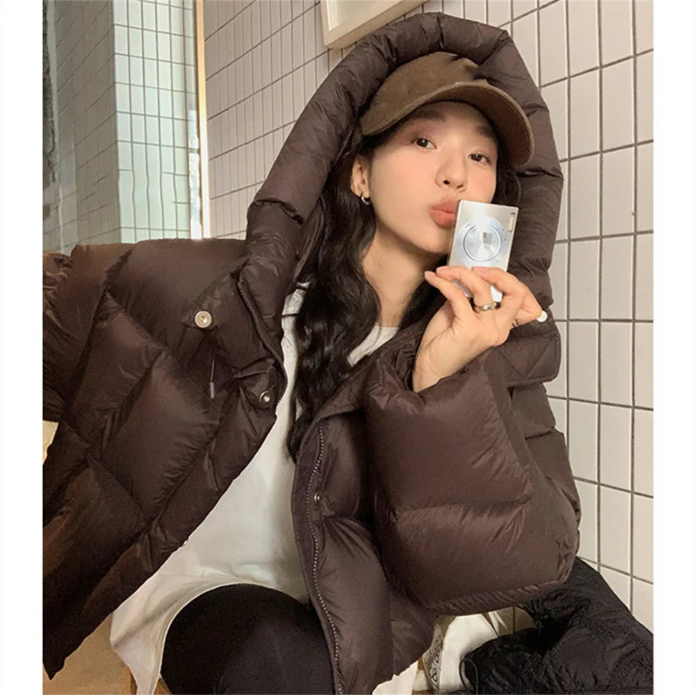 2025 Autumn Winter Coat Korean Fashion Thick Warm Parkas Loose Women Jacket Short Hooded Down Jacket Pink Jacket Outwear Tops