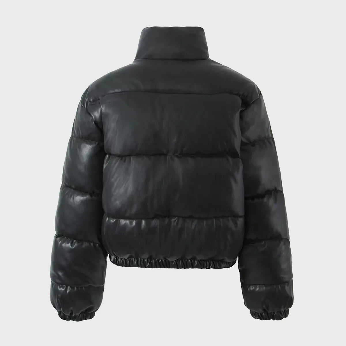 Winter women's thick warm jacket women's fashionable PU leather coat women's standing collar short warm bread jacket