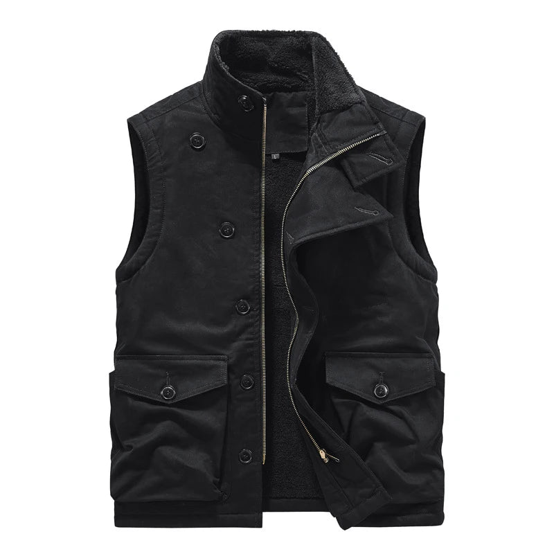 Autumn Winter Men's Fleece Warm Padded Vests Men Stand Collar  Army Tactical Waistcoats Men Windbreaker Sleeveless Jackets 6XL