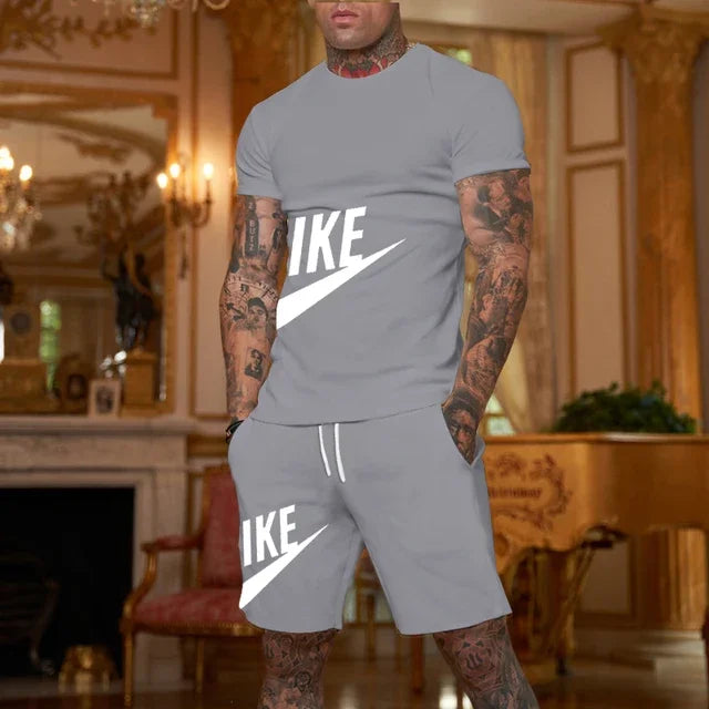 2026 New Men's Fashionable Sportswear Summer Wear Men's Fitness Wear Short-Sleeved T-Shirt and Shorts Quick Drying 2-Piece S