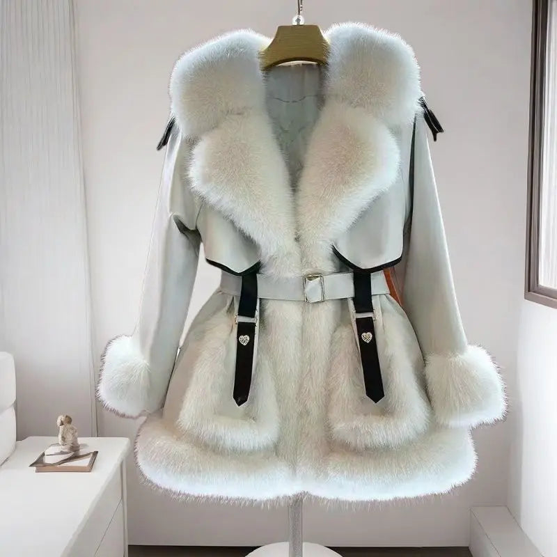 2023 New Autumn Winter with Fur Neighboring Fox Fur Grass Women's Coat Fashion Popular Down Cotton Coat Parker Coat Suede Trend