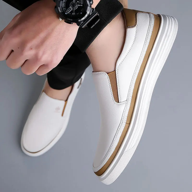 New Summer Fashionable and Comfortable Mens Versatile White Shoe Brand Genuine Leather Breathable Soft Soled Cowhide Board Shoes