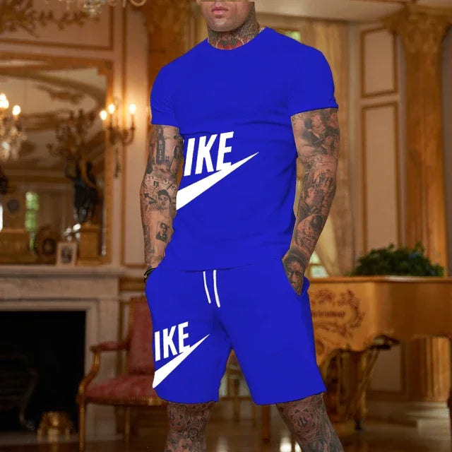 2026 New Men's Fashionable Sportswear Summer Wear Men's Fitness Wear Short-Sleeved T-Shirt and Shorts Quick Drying 2-Piece S