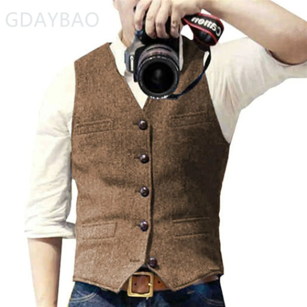 Vintage Striped Woolen Vest Casual Western-Style Men's Tank Top Single-Breasted Shoulder Vest Cross-Border European And American