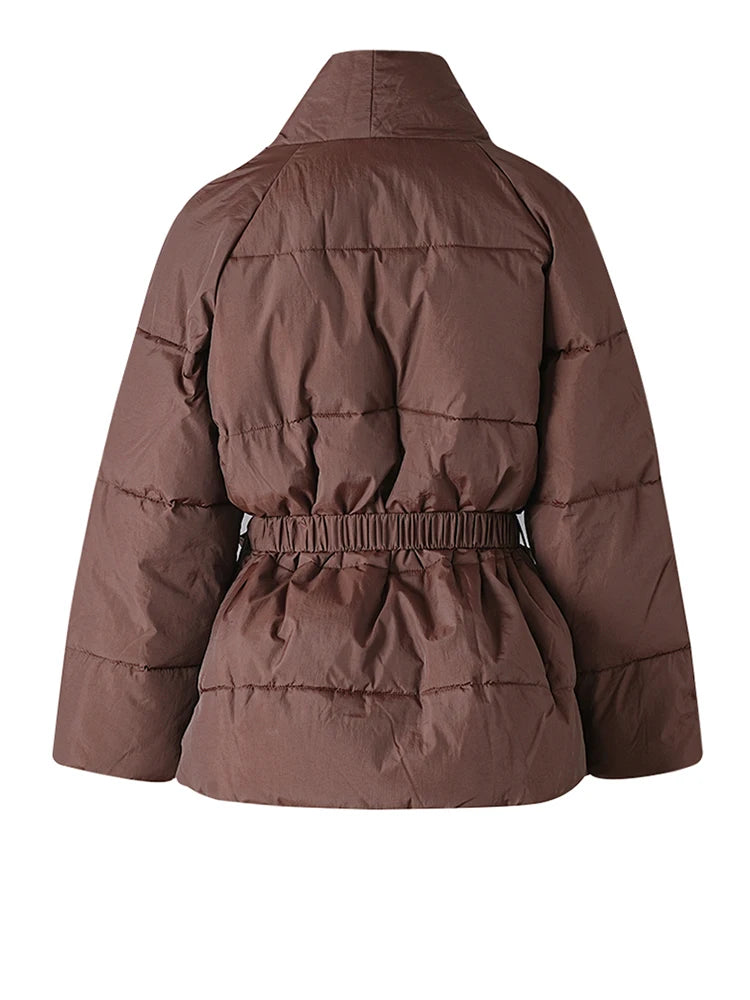 [EAM] Black Belted Big Size Keep Warm Cotton-padded Coat Long Sleeve Women Parkas Fashion Tide New Autumn Winter 2026 2Z2885