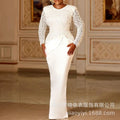 Party Dress Women Floor Length Dresses White Tassel Lace Round Neck Night Bodycon Evening Elegant Wedding High Waist Vestidos