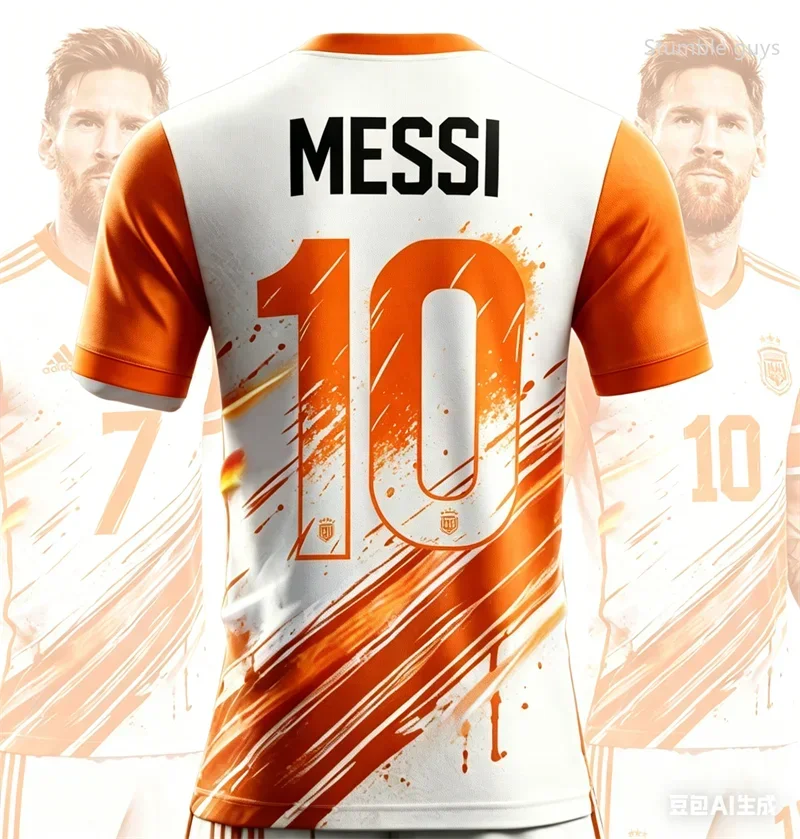 2026 Summer Men's Messi No.10 AI Printed Football Short Sleeve Jersey, Fashion Oversized Daily Outdoor T-shirt Tops