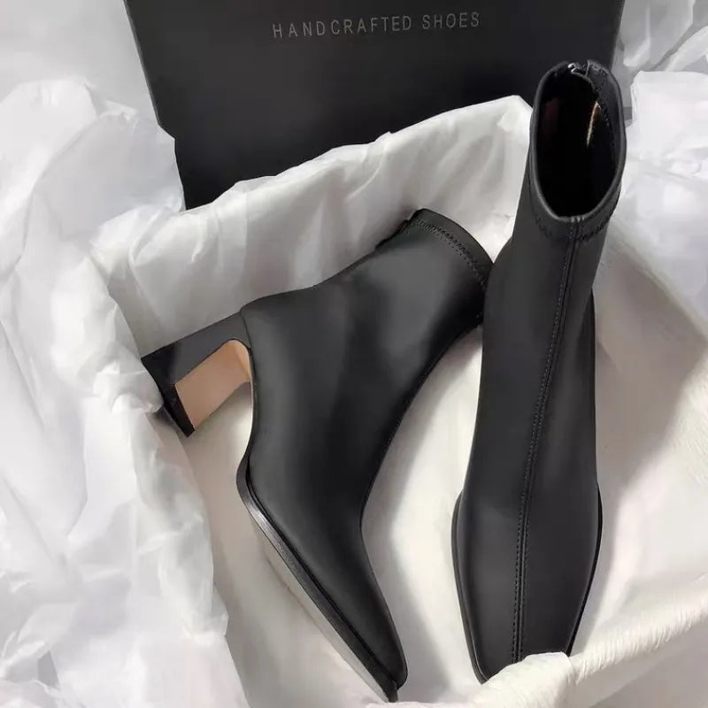 Fashion  Autumn Square Toe Women Ankle Boots Slimming Chunky Heels Short Booties Winter Female Thick Heel Boots Women  D208