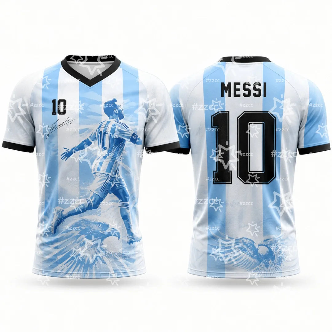 2026 Argentina Football Fan Gifts Messi No.10 Football Jersey Summer Sports Men's T-Shirt Children's Clothing Tee Y2k Woman ﻿