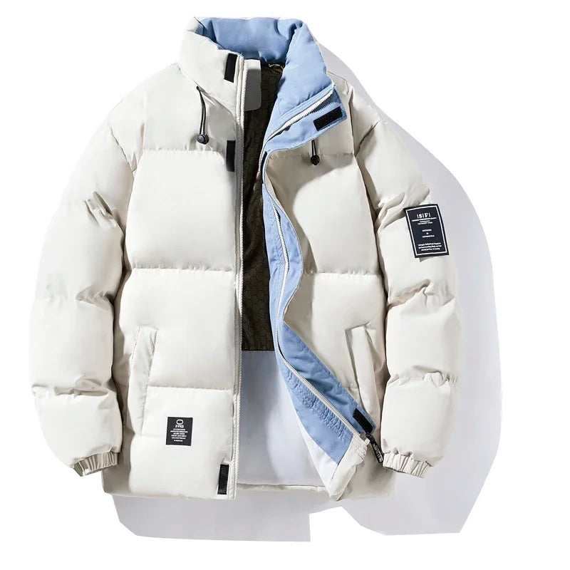 Male Solid Color Stand Collar Cotton Jacket Men Windproof Winter Thick Warm Parka Coat Men's Cotton Coat Thick Mens Warm Clothes