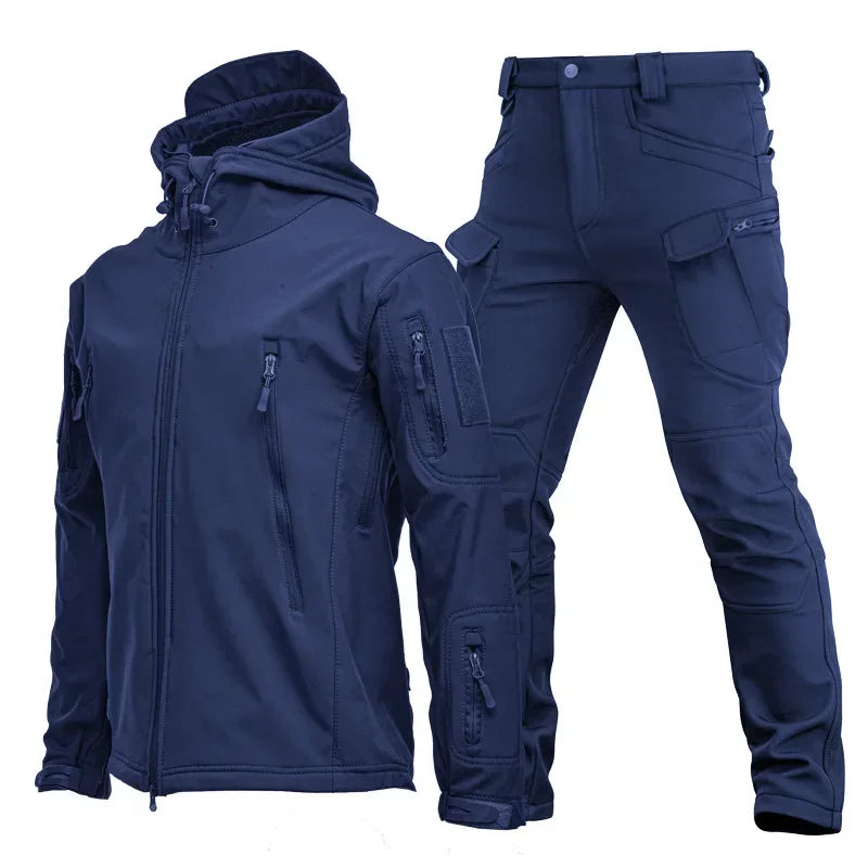 6XL Winter Clothes Sets Soft Shell Tactical Hooded Jacket Straight Cargo Pants Suits Waterproof Militarmy Combat Uniform