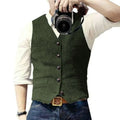 Vintage Striped Woolen Vest Casual Western-Style Men's Tank Top Single-Breasted Shoulder Vest Cross-Border European And American