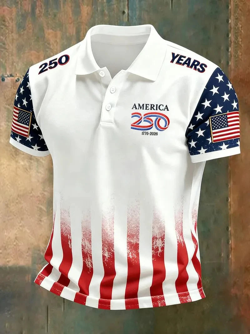 2026 New America 250th Anniversary Polo Shirt USA Flag 1776–2026 Patriotic Tees American Independence Day Clothes Fourth Of July