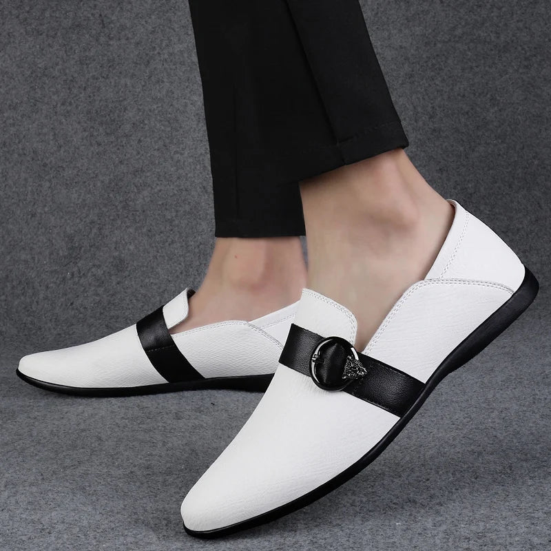 Dress Flats Breathable Oxford Footwear Genuine Leather Mens Shoes Slip on Office Male Formal Shoes Wedding Party Men Monk Shoes