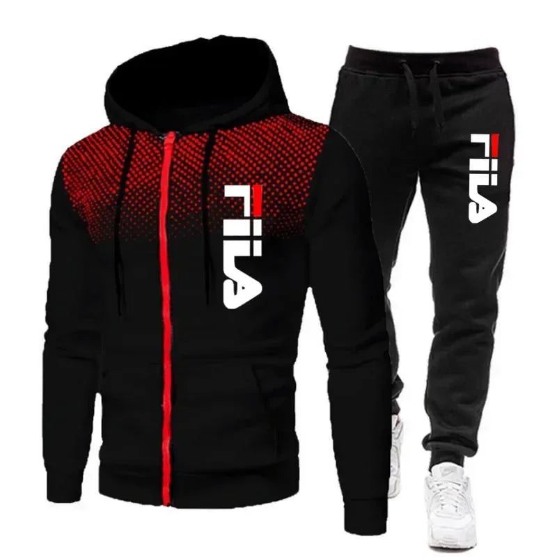 2025 Men's casual jogging fitness fashion sportswear set for autumn and winter: Two-piece zipper sweatshirt + sweatpants