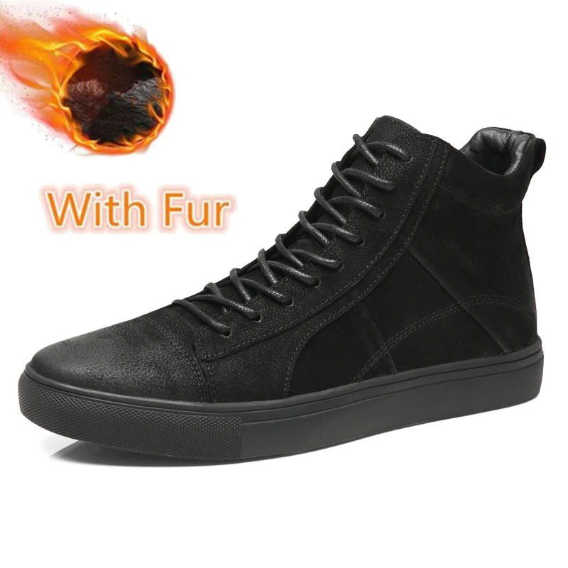 High Quality Men Snow Boots Winter Plush Warm Mens Lace-Up Ankle Boots Luxury Brand Non-slip Male Sneakers Genuine Leather Botas