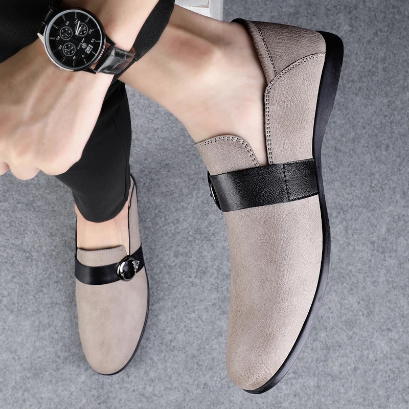 Dress Flats Breathable Oxford Footwear Genuine Leather Mens Shoes Slip on Office Male Formal Shoes Wedding Party Men Monk Shoes