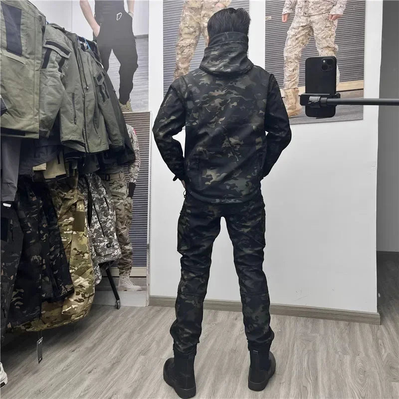 Combat Uniform Tactical Suit Multicam Camo Fleece Jacket Field Airsoft Training Workwear Outdoor Hunting Shirt Cargo Pants Men