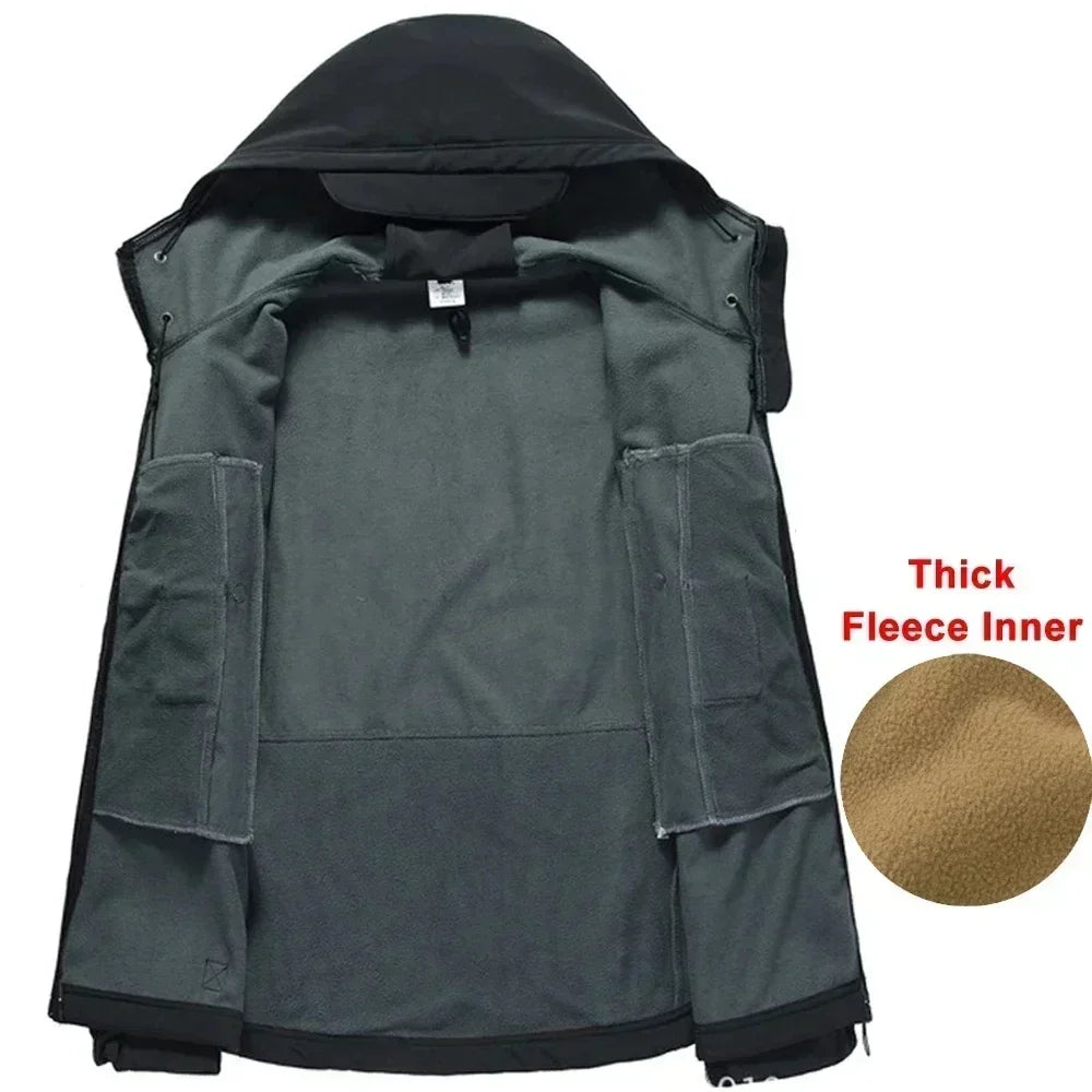 6XL Winter Clothes Sets Soft Shell Tactical Hooded Jacket Straight Cargo Pants Suits Waterproof Militarmy Combat Uniform