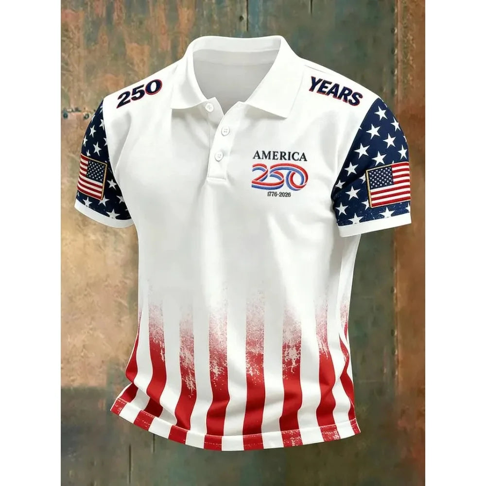 2026 New America 250th Anniversary Polo Shirt USA Flag 1776–2026 Patriotic Tees American Independence Day Clothes Fourth Of July