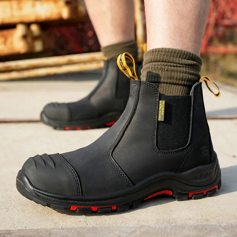 Brown  Nubuck leather Safety Boot , yellow Nubuck leather No Lace safety boot composite toe