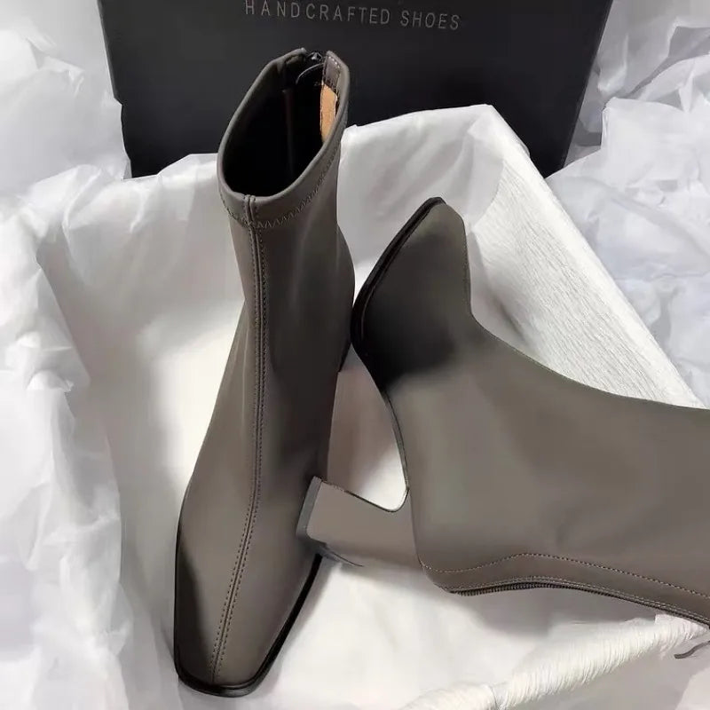 Fashion  Autumn Square Toe Women Ankle Boots Slimming Chunky Heels Short Booties Winter Female Thick Heel Boots Women  D208