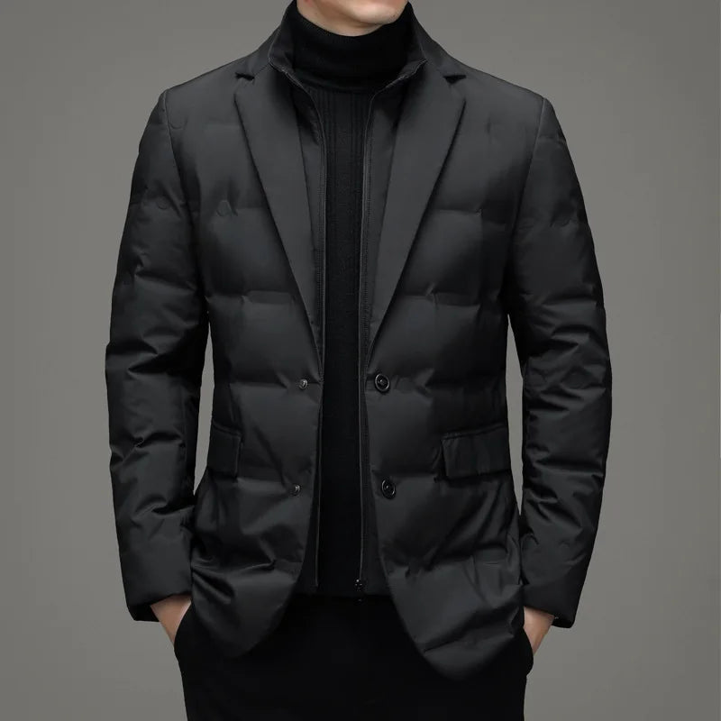 Winter New Fashion Suit Blazers Clothes Men's Solid Color Detachable Stand Collar Long Sleeve Casual Business Trendy Down Coats
