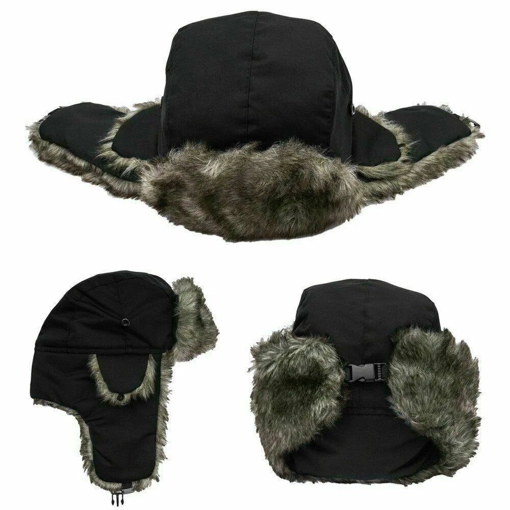 Men's Winter Trapper Aviator Trooper Earflap Warm Russian Waterproof Ski Hat Bumper Cap Russian Warm Ear Protectors Hats