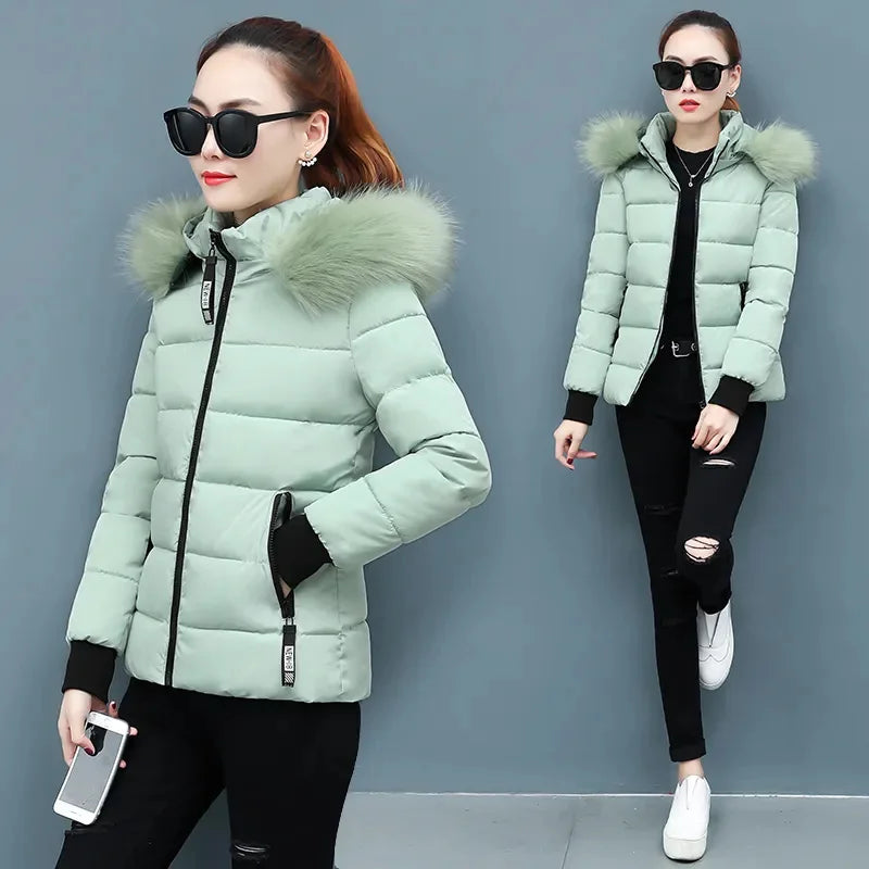2026New Cotton-Padded Jacket Women's Winter Warm Cotton Padded Coat Thin Light Parkas Overcoat Short Hooded Outerwear Ladies Top