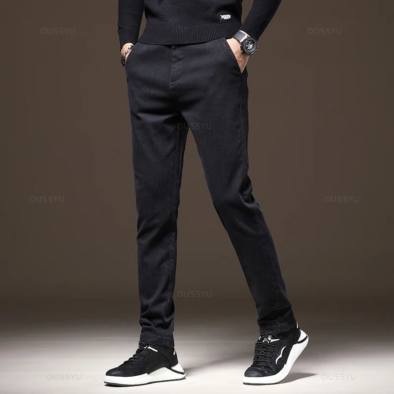MINGYU Brand New Classic Work Stretch Cargo Pants Men Cotton Slim Fit Grey Green Korea Autumn Winter Thick Casual Trousers Male