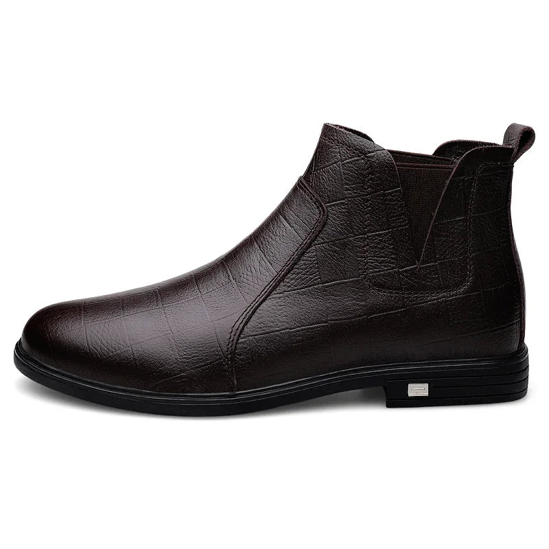 2025 New Chelsea Shoes Men Genuine Leather Boots Fur Winter Men Fashion Ankle Boots Business Casual Man Snow Boots Work Shoes